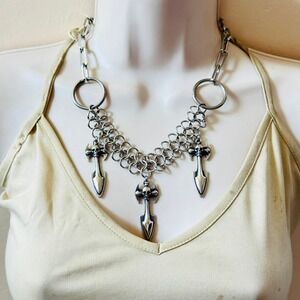 Skull Goth‎ Y2K Necklace Chain stainless steel silver Tone Collar 20" statement